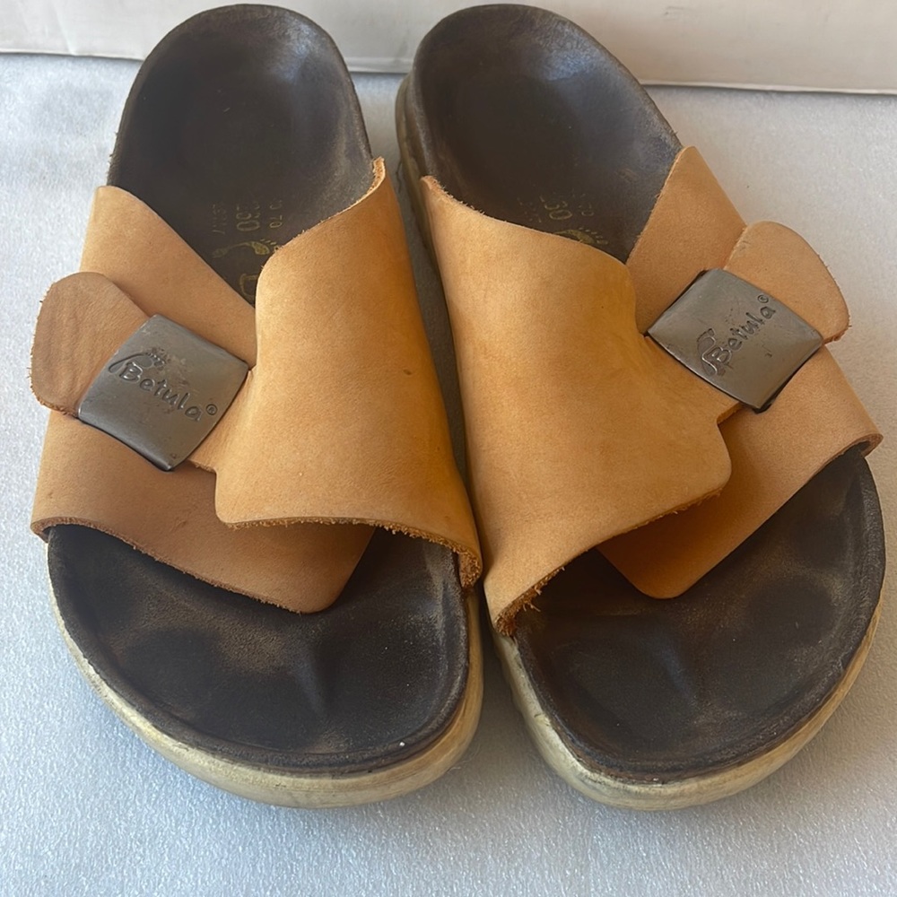 Bertula By Birkenstock Orange Leather Sandals Size: Ladies 9 Men’s 7